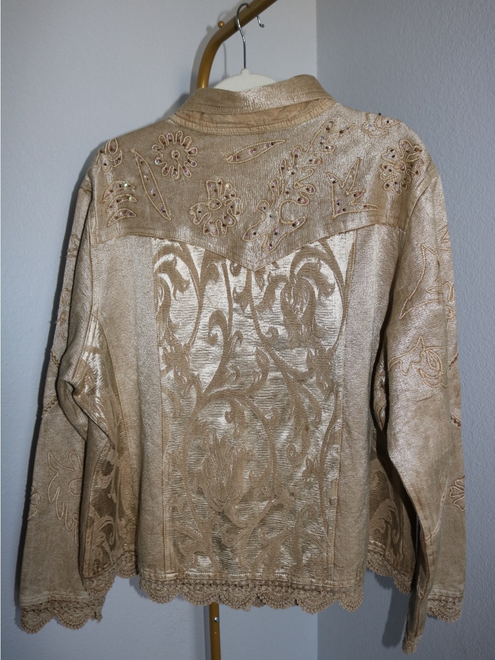 Flashback 1X Embroidered Tapestry Western Jacket Beaded Crochet Boho Y2K Vintage - Picture 2 of 15